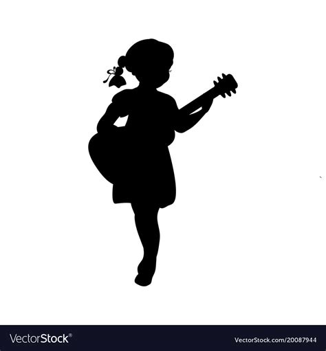 Silhouette girl music playing guitar Royalty Free Vector