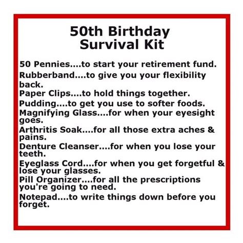 20 Funny 50th Birthday Gift Ideas. Only For People With Humor | Birthday survival kit, 50th ...