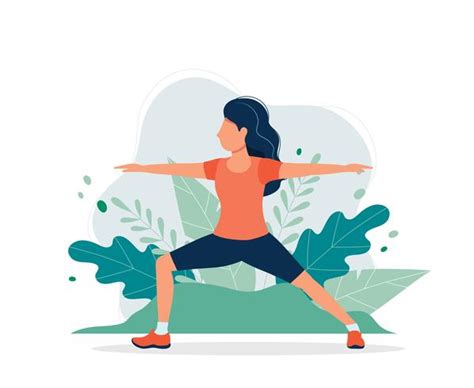 Happy woman exercising in the park. Vector illustration in flat style ...