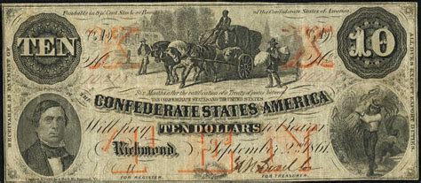 September 2nd, 1861 Richmond $10 Wagon Confederate Bill Value