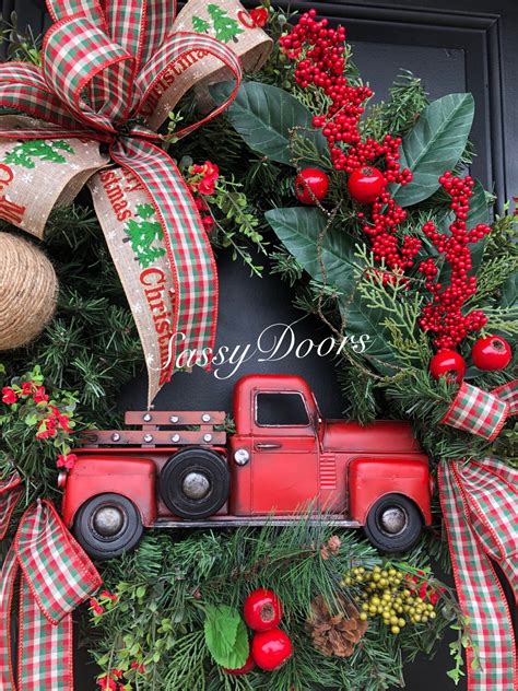 Red Truck Wreath, Buffalo Plaid Wreath, Christmas Wreath, Rustic ...