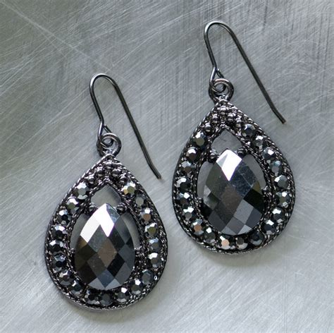 Black Crystal Teardrop Earrings