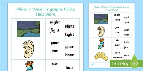 Trigraphs Phase 3 – Circle That Word Worksheet - Phonics