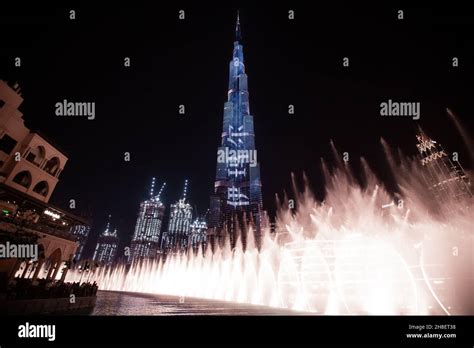 Burj Khalifa with fountain, UAE - United Arab Emirates, night scene ...