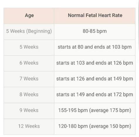 Normal Fetal Heart rate chart by weeks. You're welcome! - Glow Community