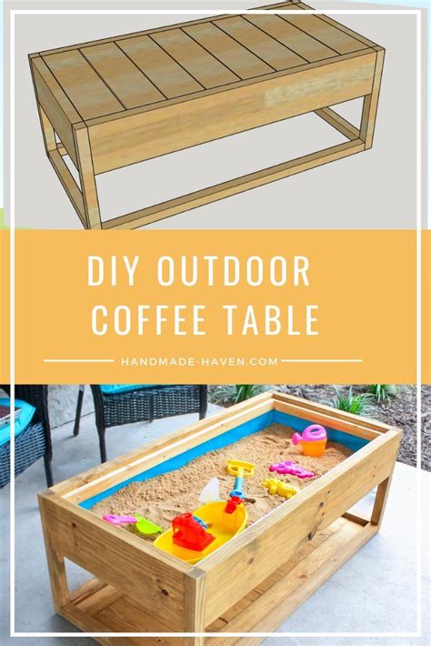 an outdoor coffee table made out of wood and sand with the words diy outdoor coffee table