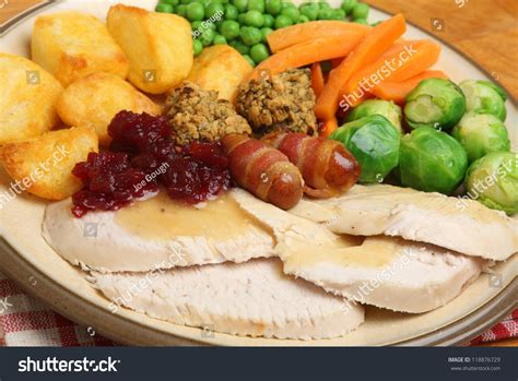 Roast Turkey Xmas Dinner Traditional Trimmings Stock Photo 118876729 - Shutterstock