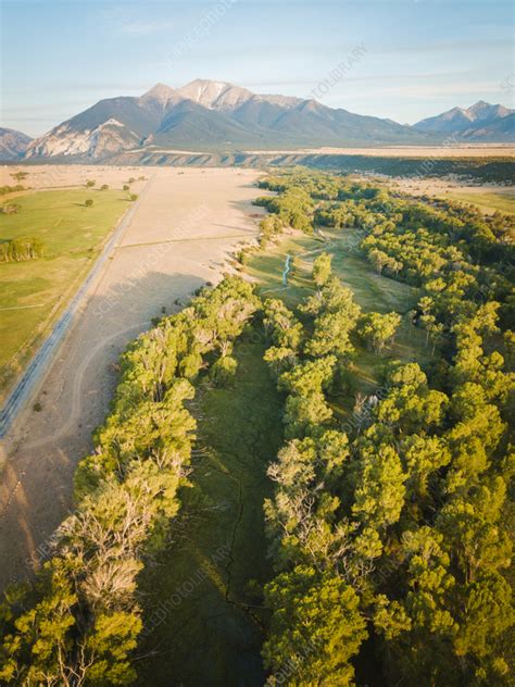 Aerial view of river running through Nathrop, Colorado, USA - Stock Image - F040/5529 - Science ...