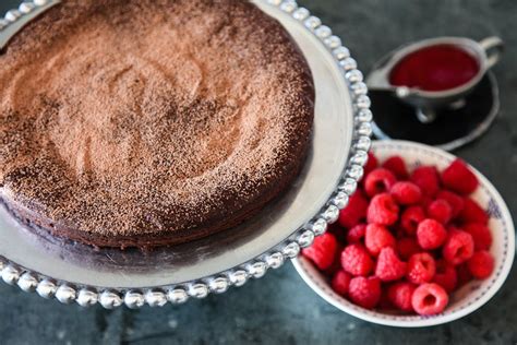 Day 22: Flourless Chocolate Cake with Raspberry Coulis - The Yellow Table