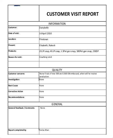 Customer Visit Report Format Templates (1) - TEMPLATES EXAMPLE | TEMPLATES EXAMPLE | Report ...