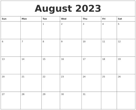 August 2023 Calendar Pages