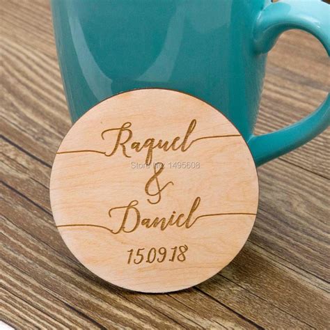 Calligraphy custom Coaster Wood engraved Coasters wedding favors Personalised Coasters Bridal ...