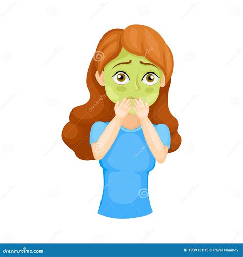 Young Woman Holding Hands on Mouth Feeling Vomiting Sickness Vector Illustration Stock Vector ...