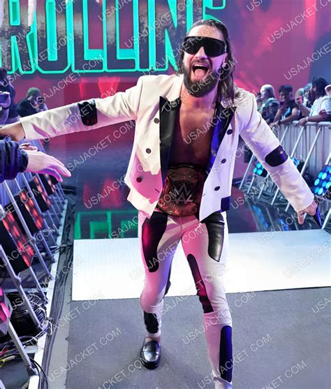 WWE Raw Seth Rollins Leather Suit | White Leather Suit- USA Jacket