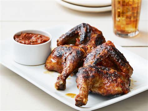 Grilled Chicken Halves with Peach Pickle BBQ Sauce | Recipe | Food network recipes, Grilled ...