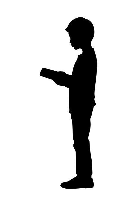 Silhouette of a boy reading a book while standing 26742810 Vector Art at Vecteezy