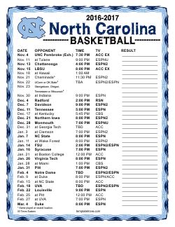 Printable 2016-2017 North Carolina Tar Heels Basketball Schedule