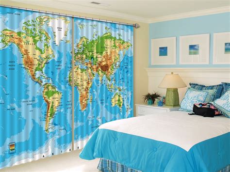 3D World Map 556 Curtains Drapes | Printed curtains, Drapes curtains ...