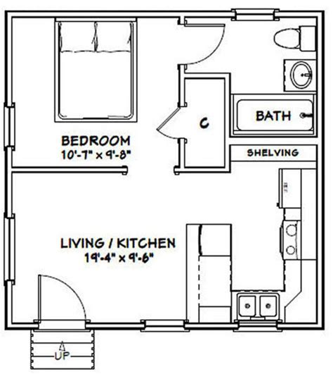 20x20 Tiny House 1-bedroom 1-bath 400 Sq Ft PDF Floor Plan Instant Download Model 1C - Etsy ...