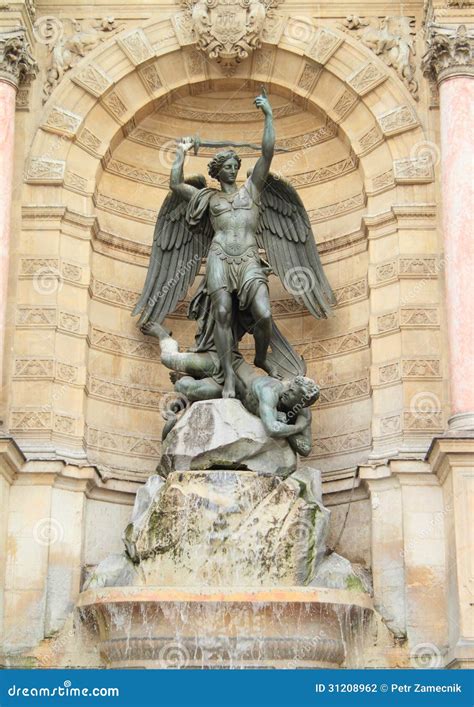 Fountain Saint-Michel stock photo. Image of wings, paris - 31208962