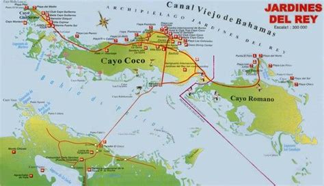 Map of Cayo Coco, Cuba. Cayo Coco is an island in central Cuba, known ...