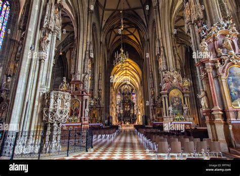 Cologne, Germany - June 2018. Wide angle interior view of the Cologne Cathedral, an impressive ...