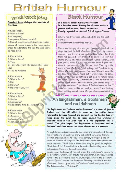 British humour -jokes - ESL worksheet by janeausten8