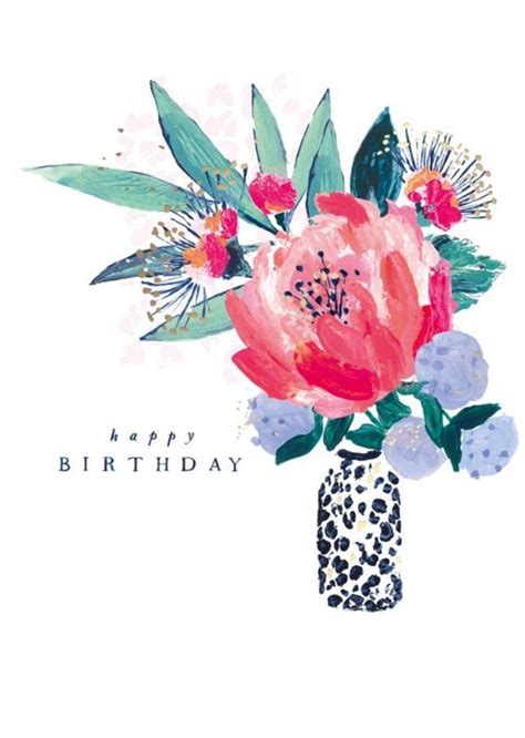 Flower Bouquet Illustration Happy Birthday Card | Moonpig