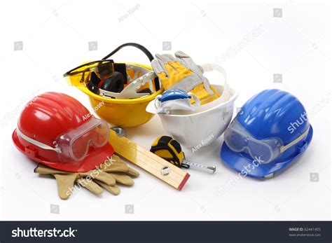 Four Helmets- Safety Gear Kit Close Up Stock Photo 62441455 : Shutterstock