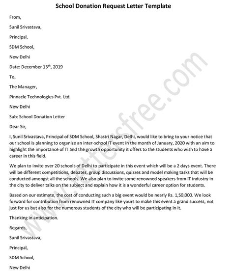 Sample Letter Of Request For Donation For A School - sample