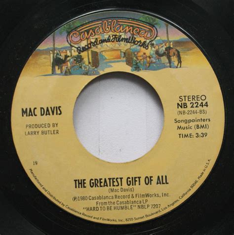 Mac Davis It's Hard To Be Humble / The Greatest Gift Of All rare Original 45 rpm 7 inch Vinyl ...