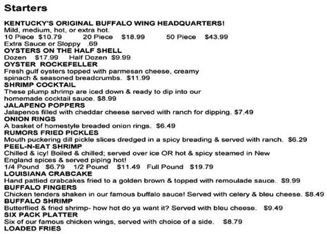 Menu at Rumors Restaurant, Louisville