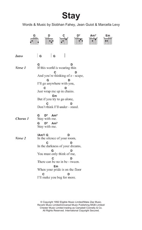 Stay by Shakespears Sister - Guitar Chords/Lyrics - Guitar Instructor