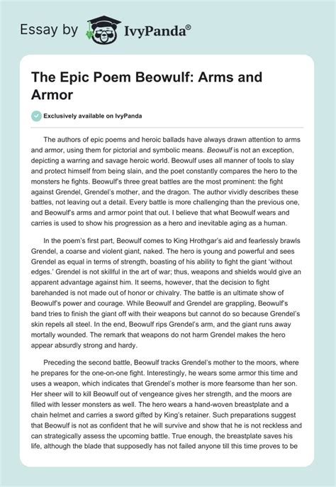 The Epic Poem "Beowulf": Arms and Armor - 678 Words | Critical Writing ...