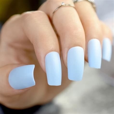 Sky blue Fake Nails Matte Full Nails Long Nail Art Decoration Tips 24 ...