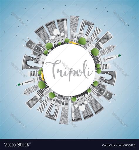 Tripoli skyline with gray buildings blue sky Vector Image