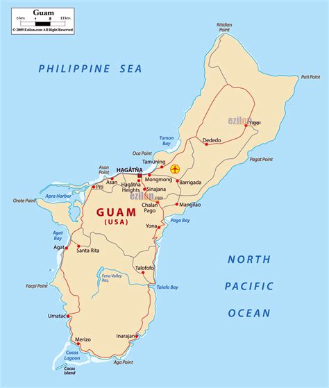 Large detailed road map of Guam with cities and airports | Guam ...