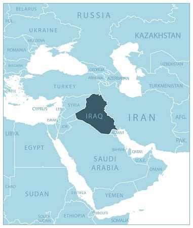 Iraq Blue Map With Neighboring Countries And Names Stock Illustration - Download Image Now - iStock