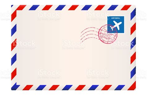 Envelope. International air mail with red and blue frame. Vector 3d ...
