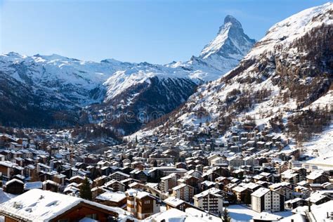 Snowing in Zermatt Traditional Swiss Ski Resort Under Matterhorn Stock Image - Image of tourism ...