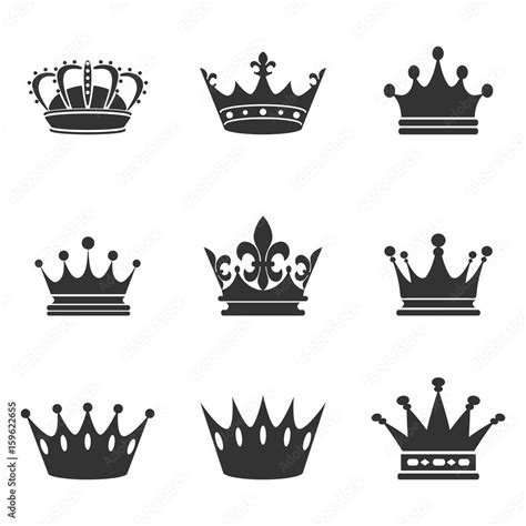 Collection of crown silhouette.Monarchy authority and royal symbols. Monochrome vintage antique ...