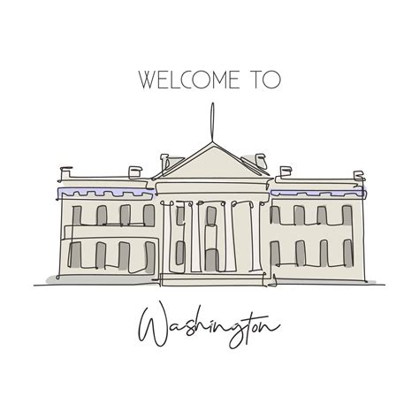 Single continuous line drawing of welcome to White House landmark. Beauty famous place in ...