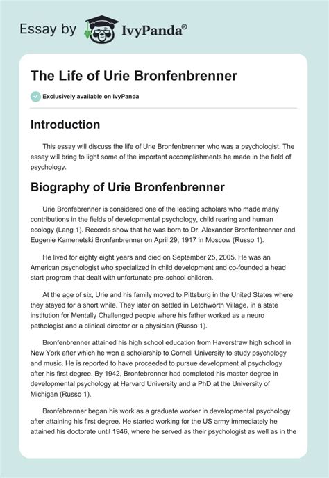 The Life of Urie Bronfenbrenner - 1336 Words | Biography Essay Example