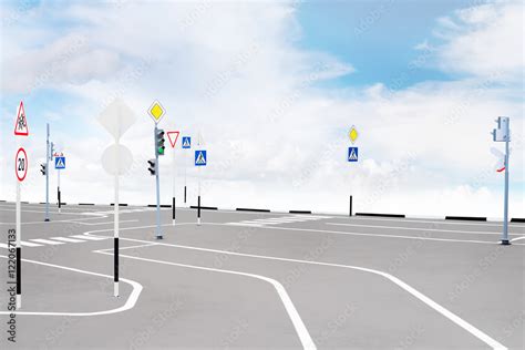 Mockup road with road signs Stock Photo | Adobe Stock