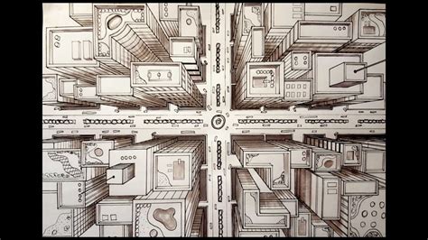 Drawing a City Using 1 Point Perspective: Bird's Eye View Time-lapse ...