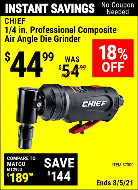 CHIEF 1/4 In. Professional Composite Air Angle Die Grinder – Item 57300 – Harbor Freight Coupons