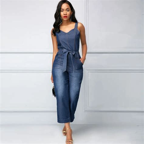 OKAYOASIS Women Strapless Denim Jumpsuit Summer Sleeveless Backless ...