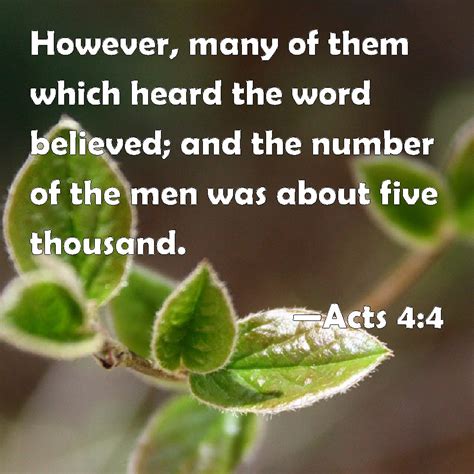 Acts 4:4 However, many of them which heard the word believed; and the number of the men was ...