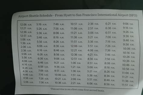 hyatt regency san francisco airport shuttle schedule - Heels First Travel