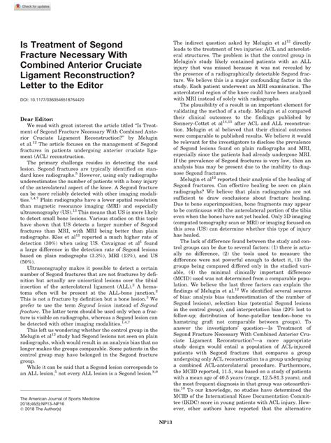 (PDF) Is Treatment of Segond Fracture Necessary With Combined Anterior ...